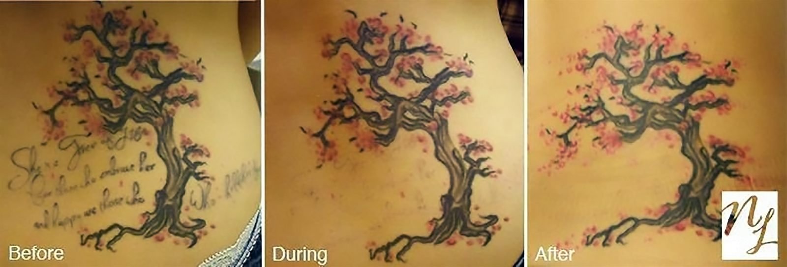 Tatuaje de árbol antes, durante y después